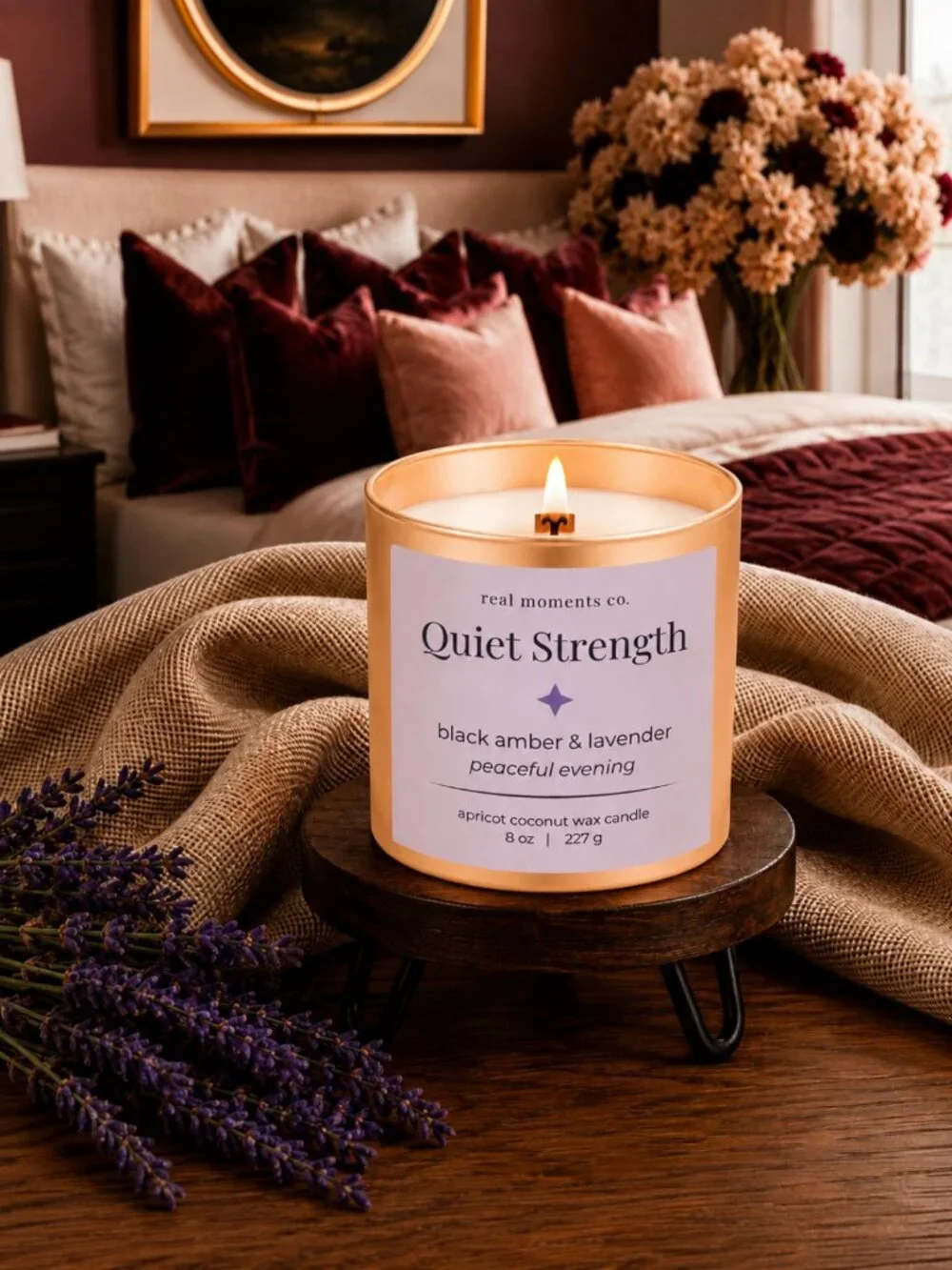 Quiet Strength Candle,  Black Amber & Lavender, Self Candle Gift Set